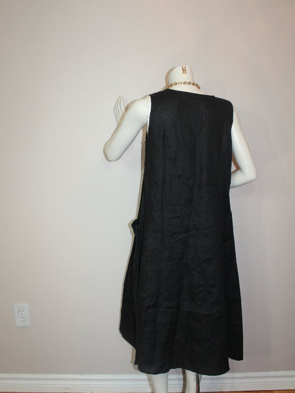 Lintico Black 100% Linen Swing Beach Tank midi  Dress GIANA size XXL/XL - Picture 5 of 9